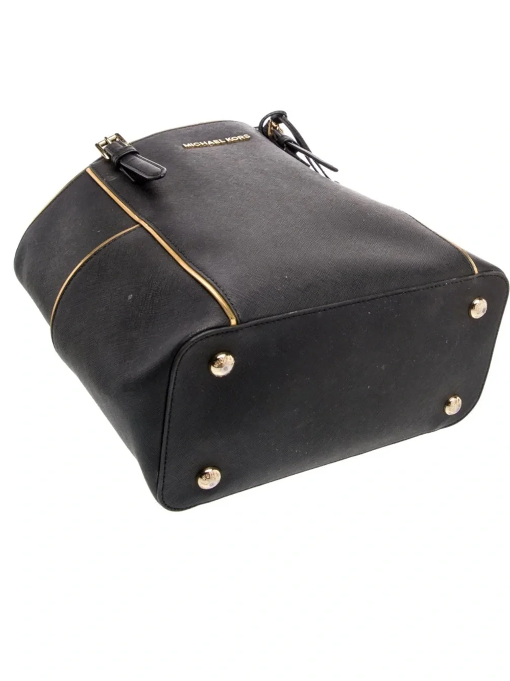 Michael Kors Black Saffiano Leather Tote with Gold Accents